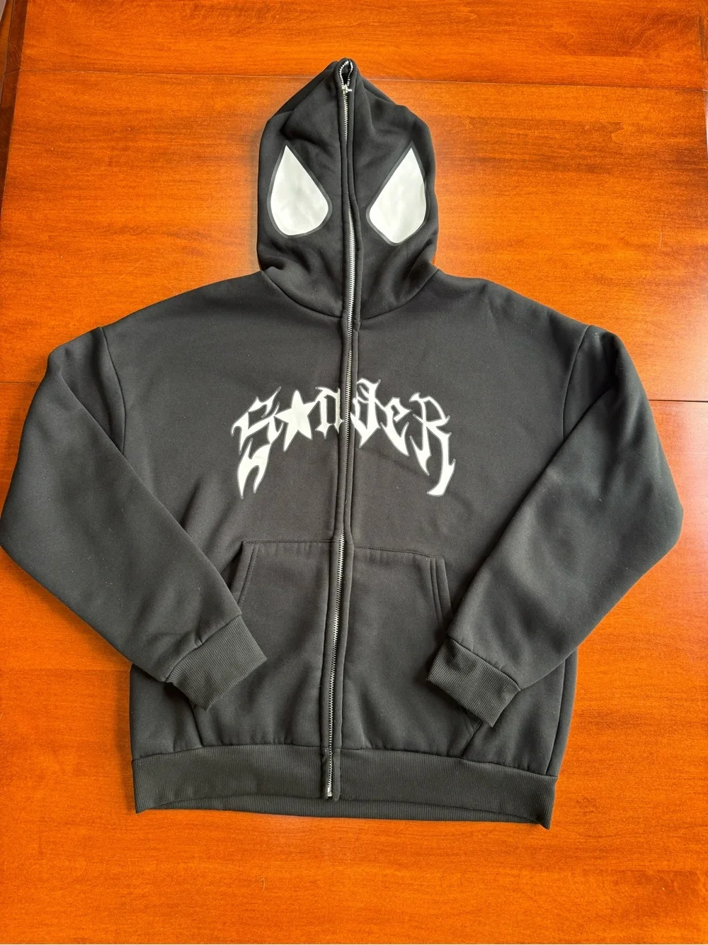 Spider-Man Inspired Full Zip Mask Hoodie Black Spider Graphic Men’s Large L